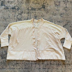 Anthropologie | Cream & White Lace Open Front Oversized Cardigan Cozy Sz Small S